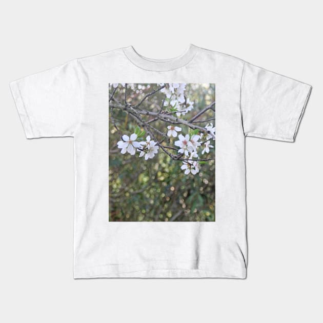 Almond tree branches and flowers Kids T-Shirt by oknoki